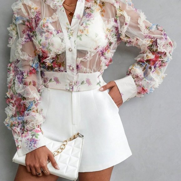 Multicolor Casual Womens Random Printed Long Sleeve Blouse - Picture 2 of 5